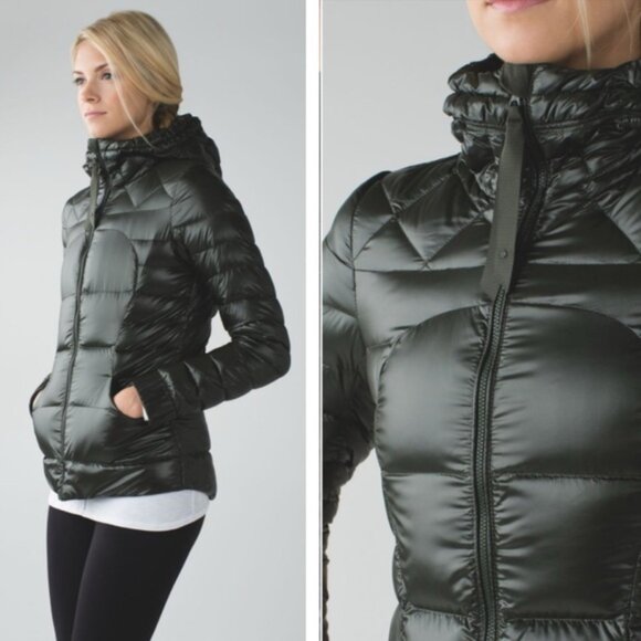 Lululemon FluffinAwesome Puffer Goose Down Hoodie Jacket Zip Hood Pocket Green 8 - Picture 9 of 16